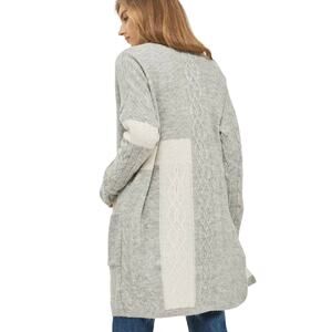 Topshop Light Gray and Cream Cable Knit Open Front Long Cardigan Sweater Size 4